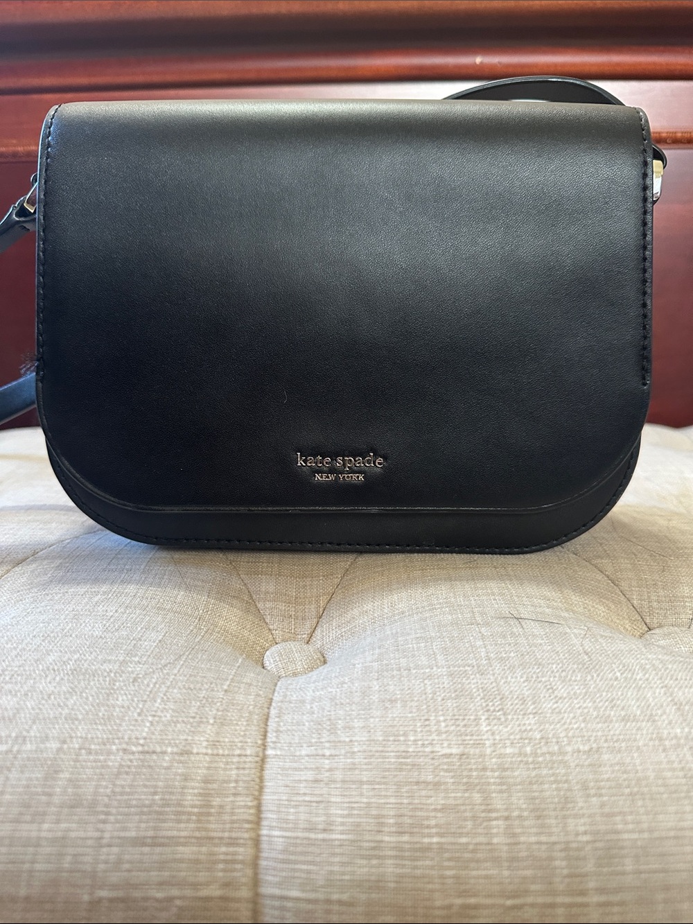 kate spade black leather crossbody saddle bag